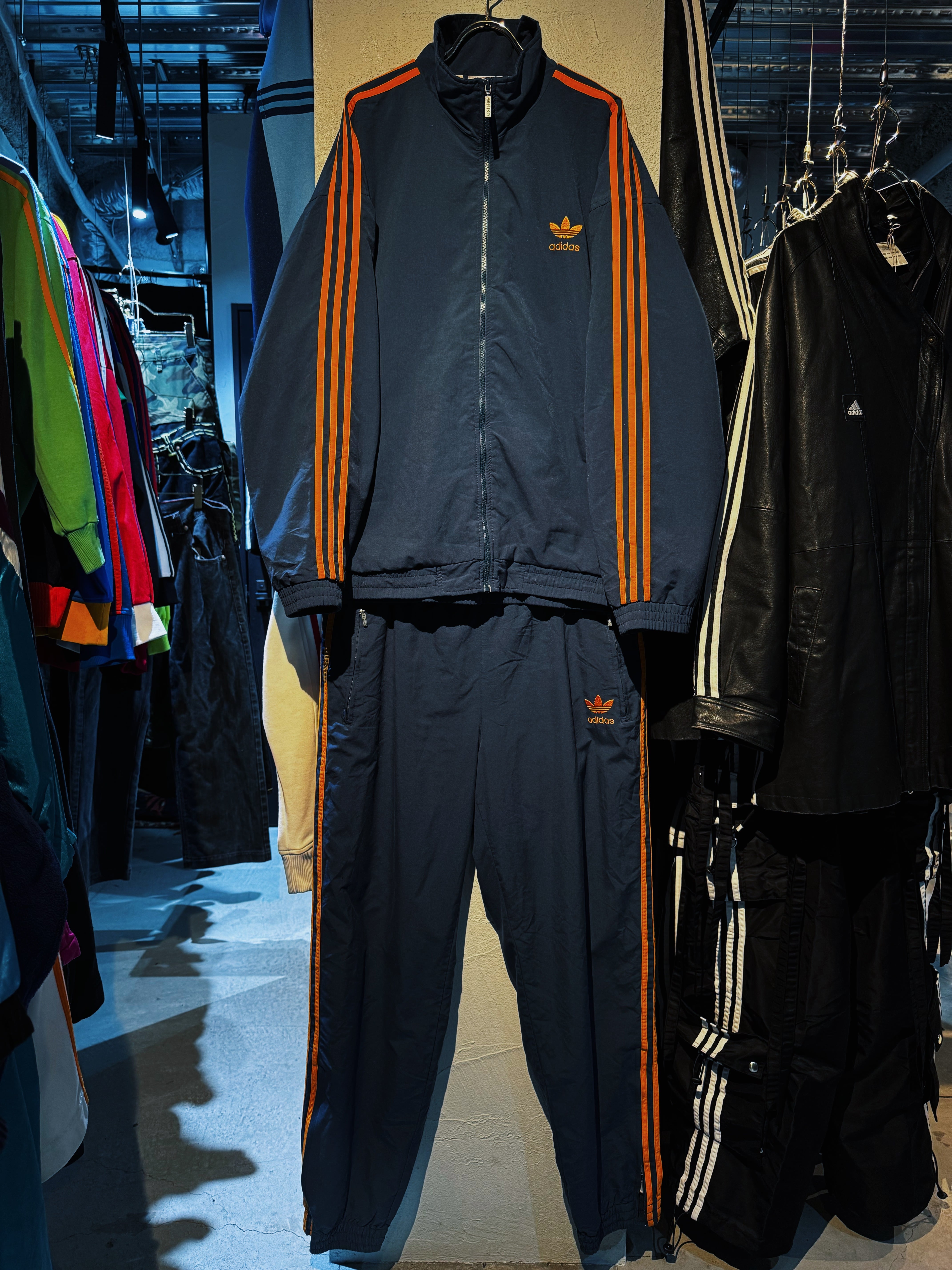80's"ADIDAS"EURO vintage III stripes design track jacket set up