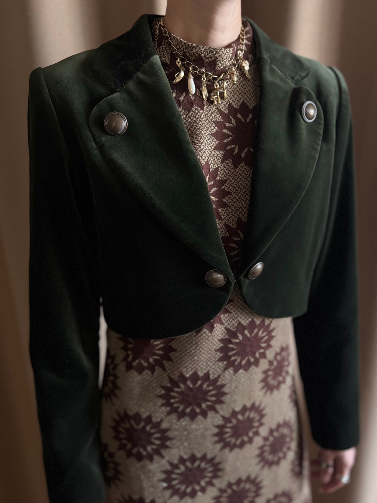 olive green velour short jacket-5009-10