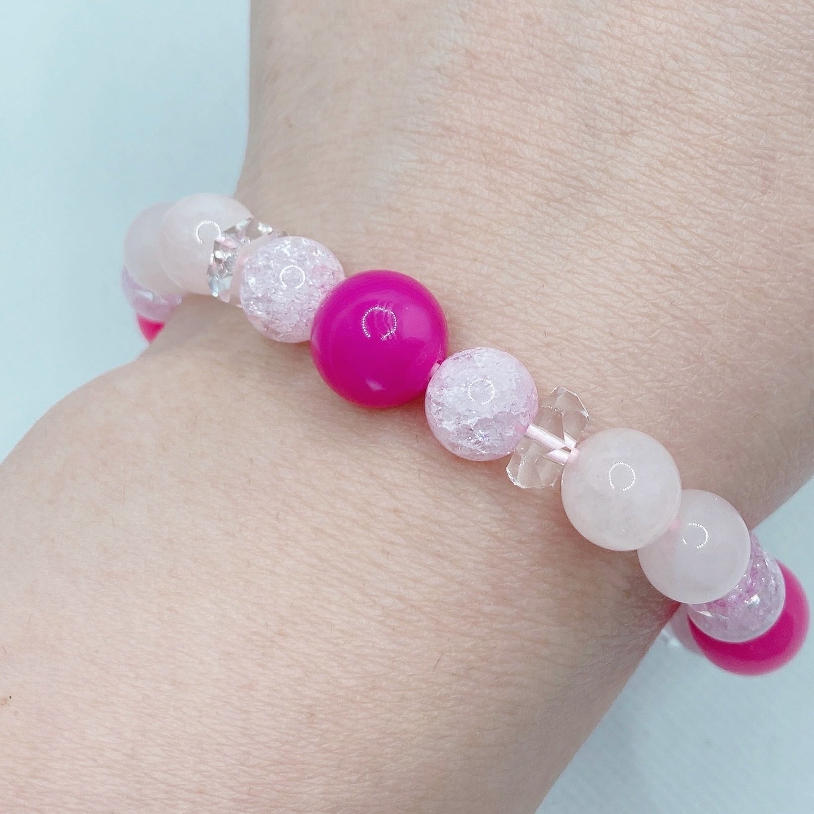 桜瑪瑙 希少なオールピンク 天然石ブレスレット ネット限定 桜瑪瑙 クラック水晶 パワーストーン ブレスレット 天然石