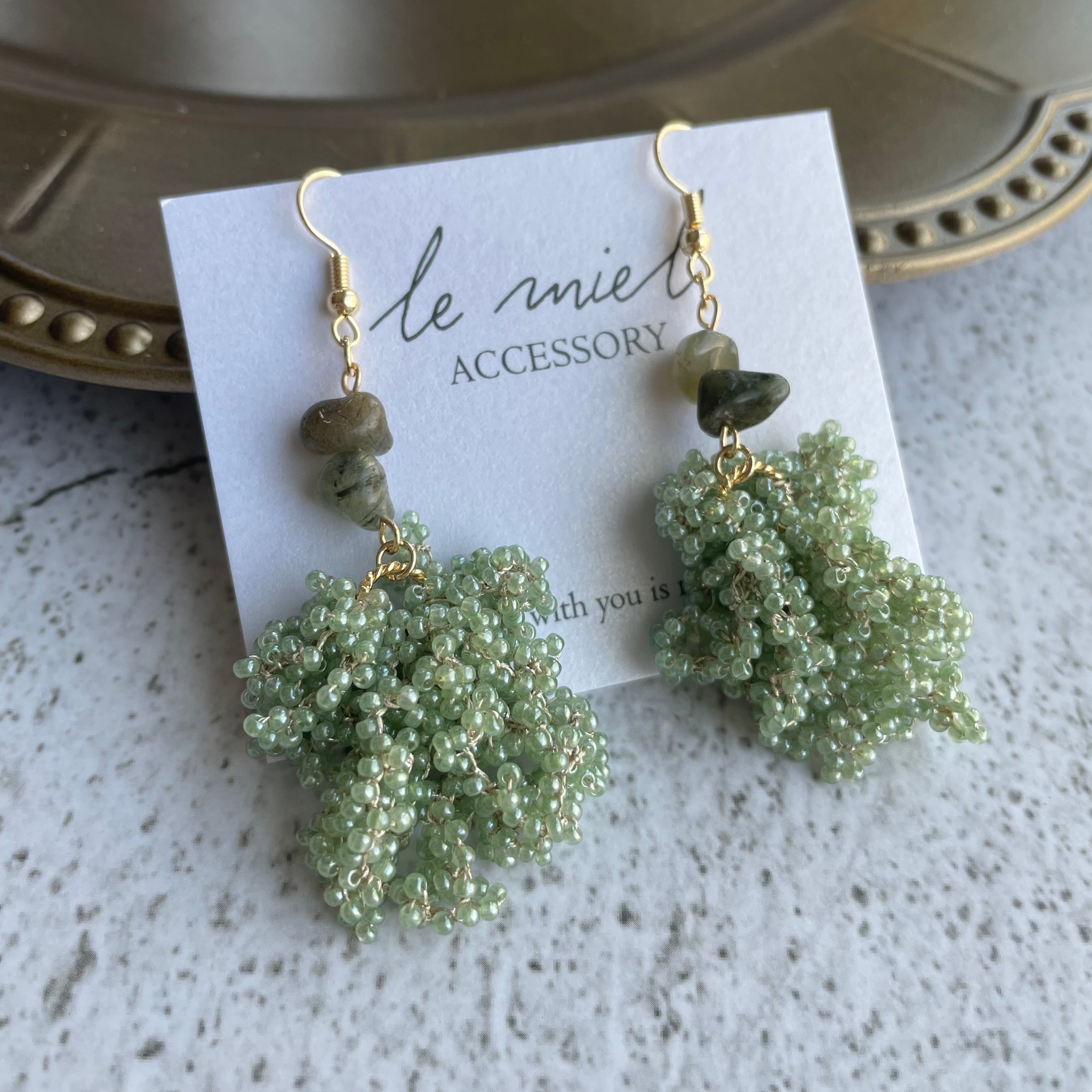 天然石☆①ジューシーピースフラワーカービングのピアス・ブレスレット14kgf 天然石☆①ジューシーピースフラワーカービングのピアス・ブレスレット