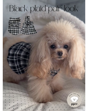 ブラック チェック ペアルック 犬服 ドッグウエア 秋冬 アウター ドレス 袖あり ワンピース コート シャツ 襟