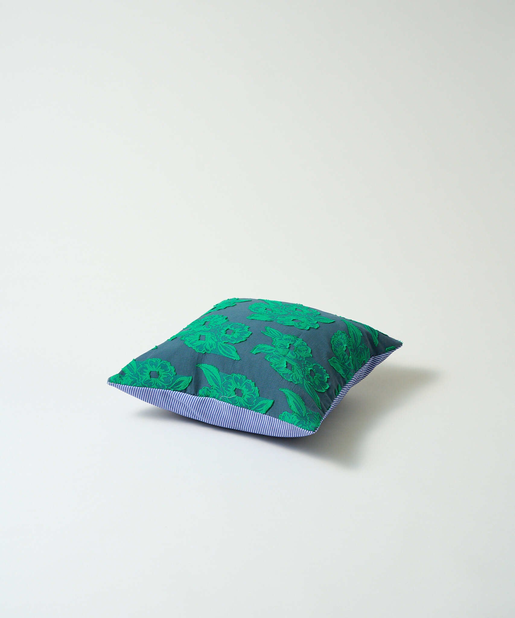 Cushion cover / green flower × blue stripe / M | Jacquard Works