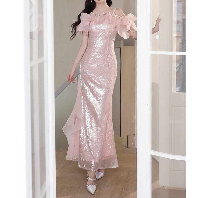 シフォン&スパンコールマーメイドドレス D0133