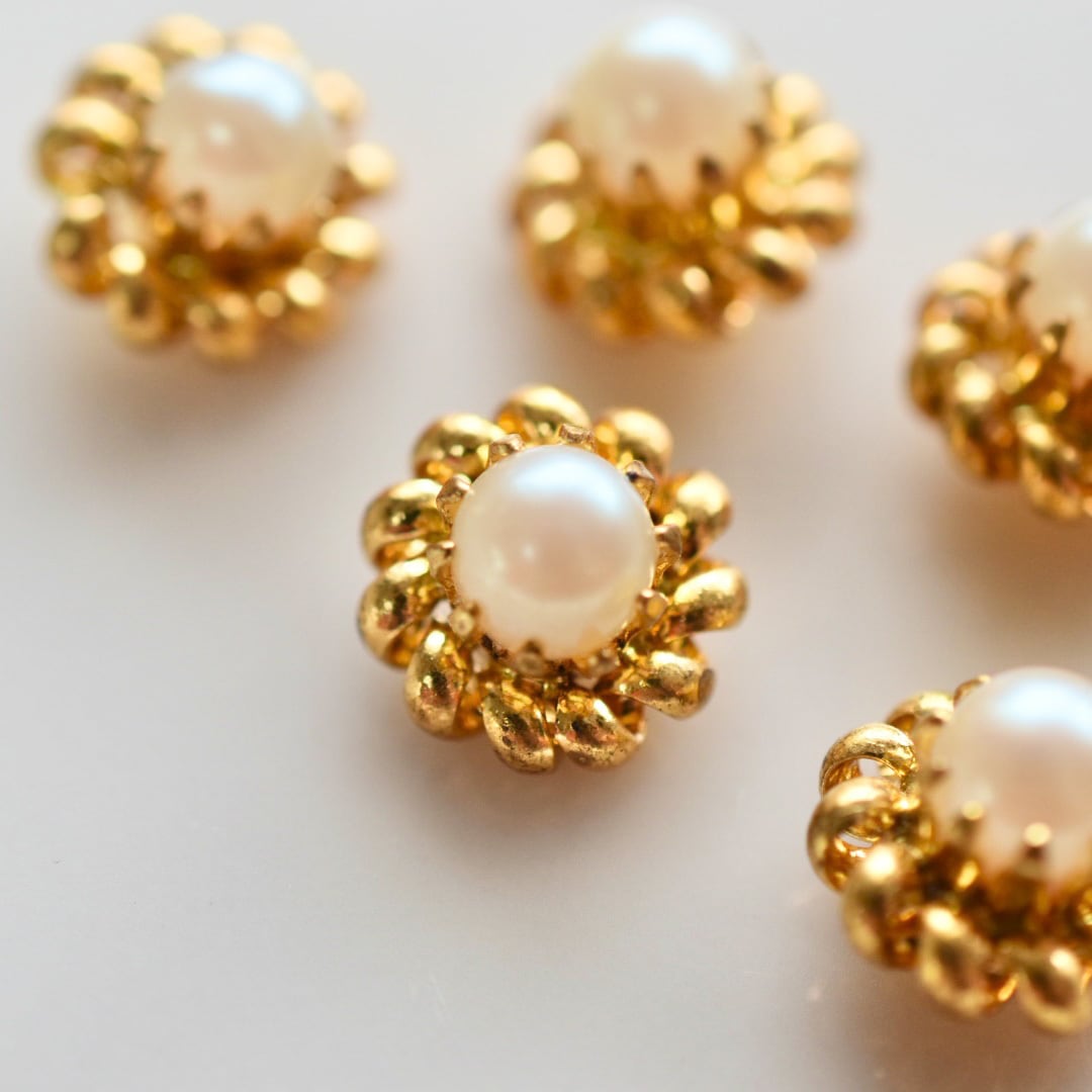 フランス 1粒パールゴールドフラワー 11㎜