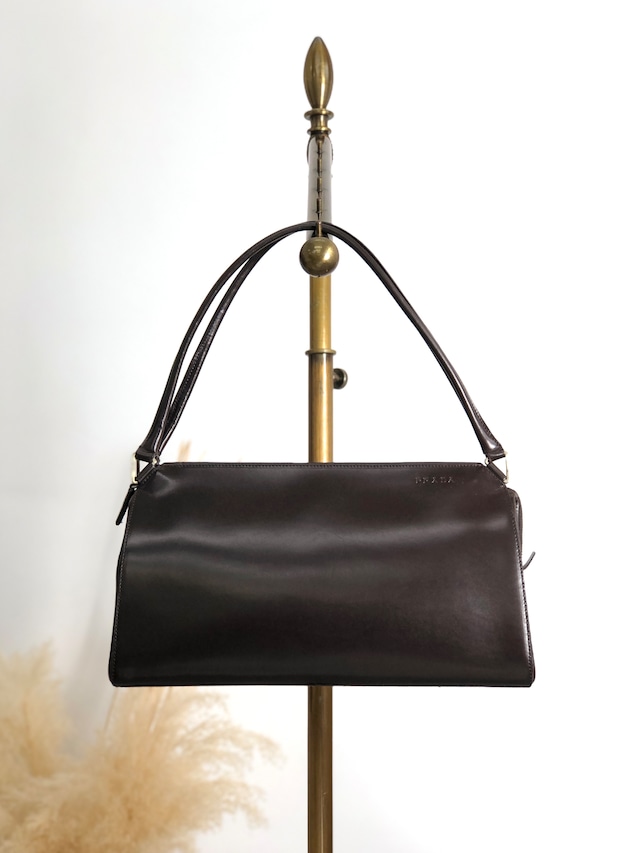 PRADA プラダ ショルダーバッグ ダークブラウン ロゴ レザー vintage ヴィンテージ オールド vrh6c7
