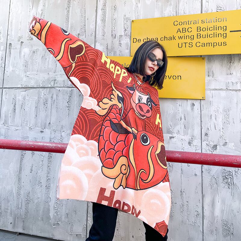 レッドセーター ルーズ ラブタオタオダレンハウス5780381806