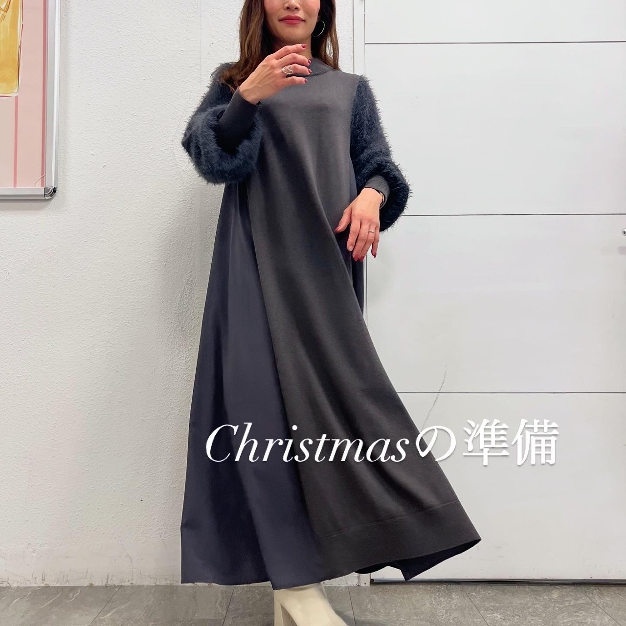 ロージー  Rosiee 袖シャギー布帛ドッキングOP