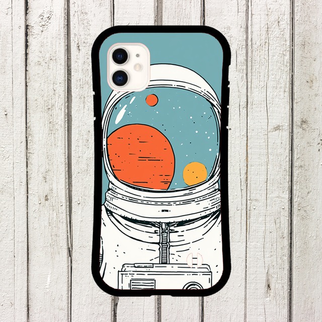 受注生産 iPhoneケース 宇宙飛行士ヘルメットの宇宙柄｜宇宙ポスター風 RFSP017C