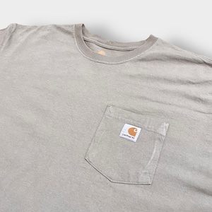 【Carhartt】2XL ビッグシルエット ワンポイント ポケットTシャツ ポケT カーハート ベージュ 半袖 夏物 US古着