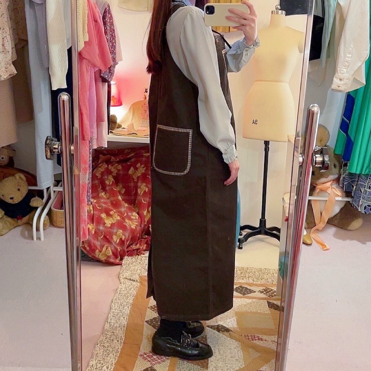 gingham check brown salopette skirt