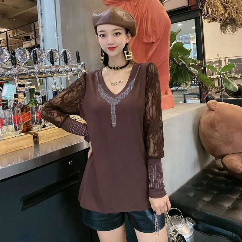 トップス レースシャツ オータムルーズスタイルTシャツ 大きめサイズ 秋物 ミックスインファッション12602413503