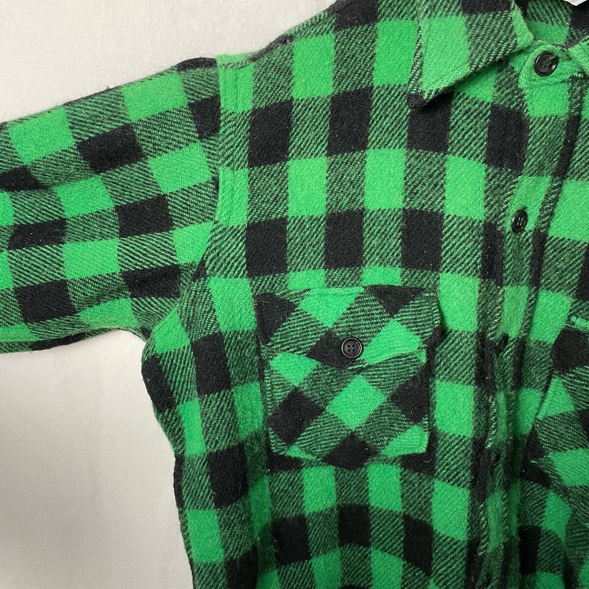 60s 70s Woolrich チェックシャツ ウールシャツ 長袖シャツ 緑 - シャツ