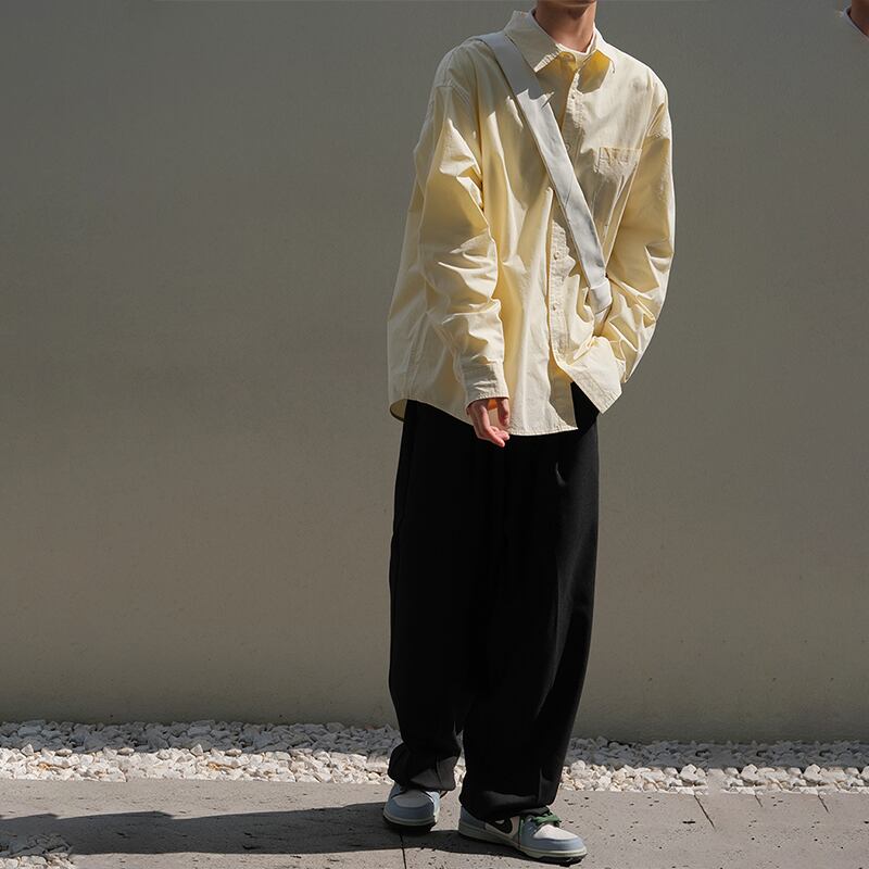CARPEMクリームイエロー無地長袖シャツ | mblueshop