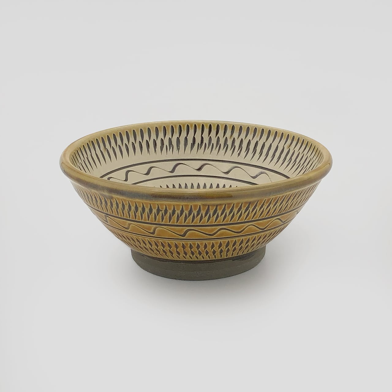 小鹿田焼 小袋窯 5寸納豆鉢 内外飛びかんな/櫛描き 茶 直径約15.5cm 陶器 和食器 民藝