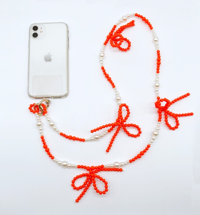 ORANGE RIBBON BEADS MOBILE LONG STRAP オレンジ