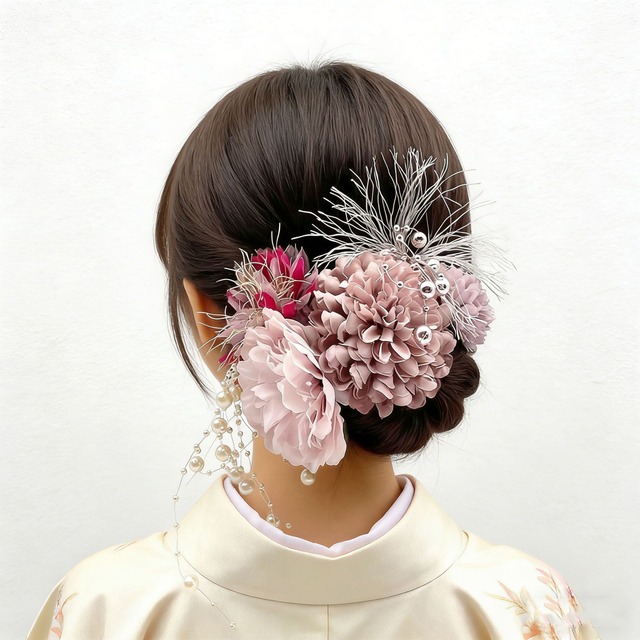 髪飾り 和風 ヘアクリップ 4色展開 手作り お祭り 着物 浴衣 花飾り 6点セット