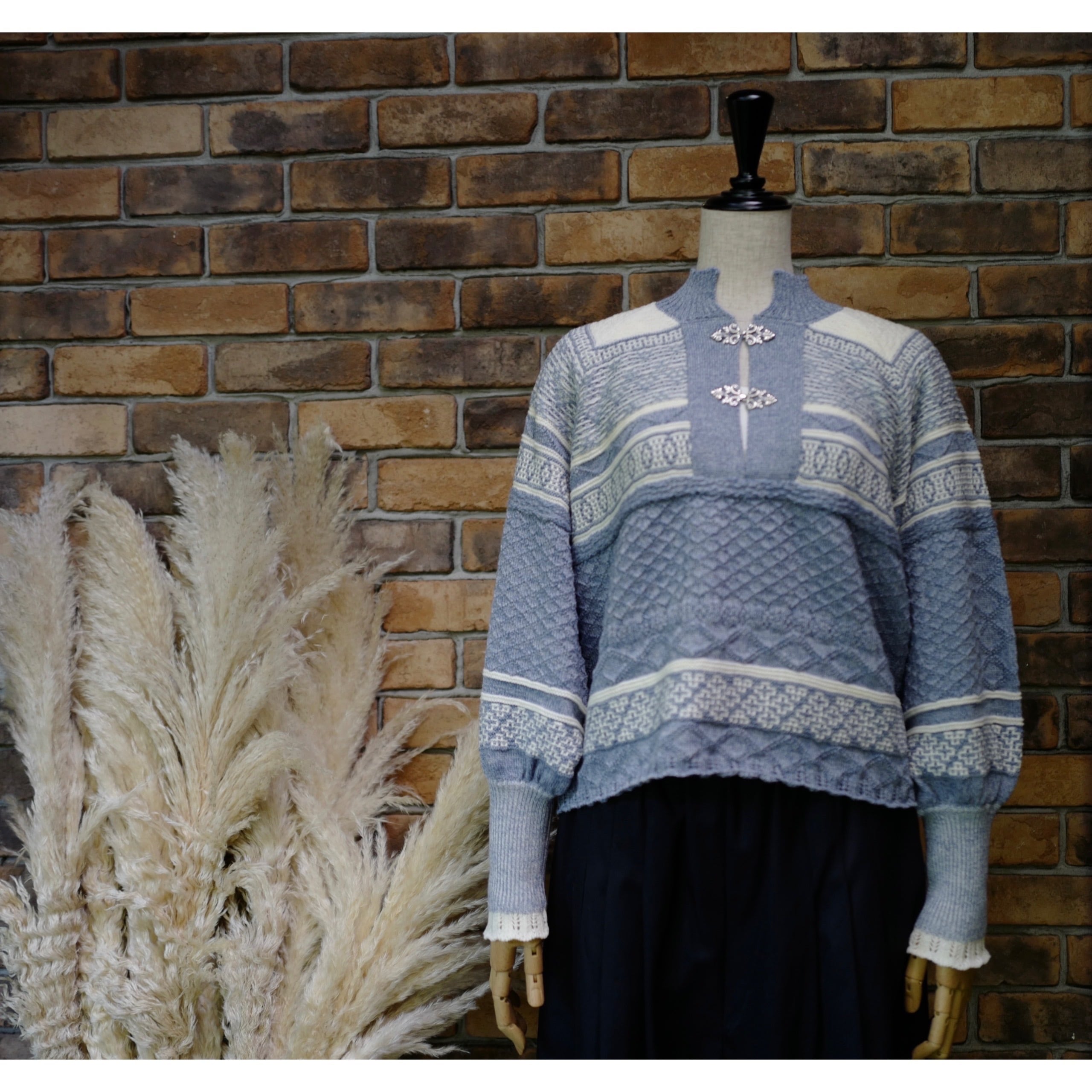 ASEEDONCLÖUD │Foggy nordic knit blouse(blue)