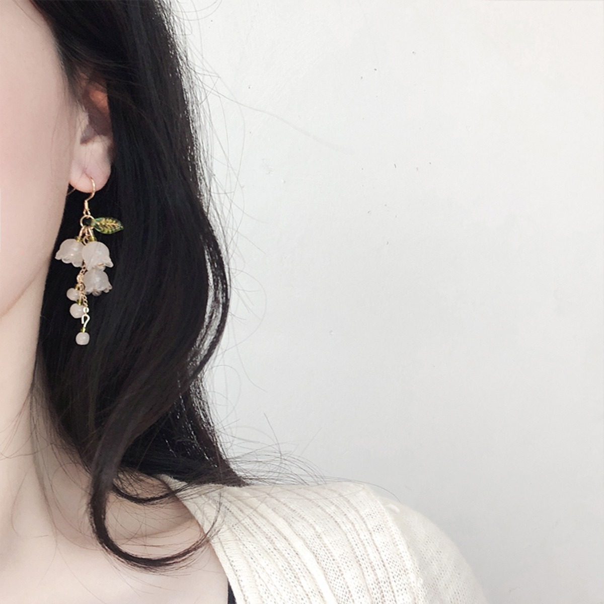希少 美品 布花作家 pleinpanierさん スズラン 片耳 ピアス 《Mami.t 