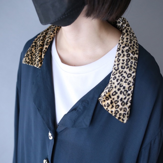 leopard velours fabric switching design loose silhouette shirt jacket