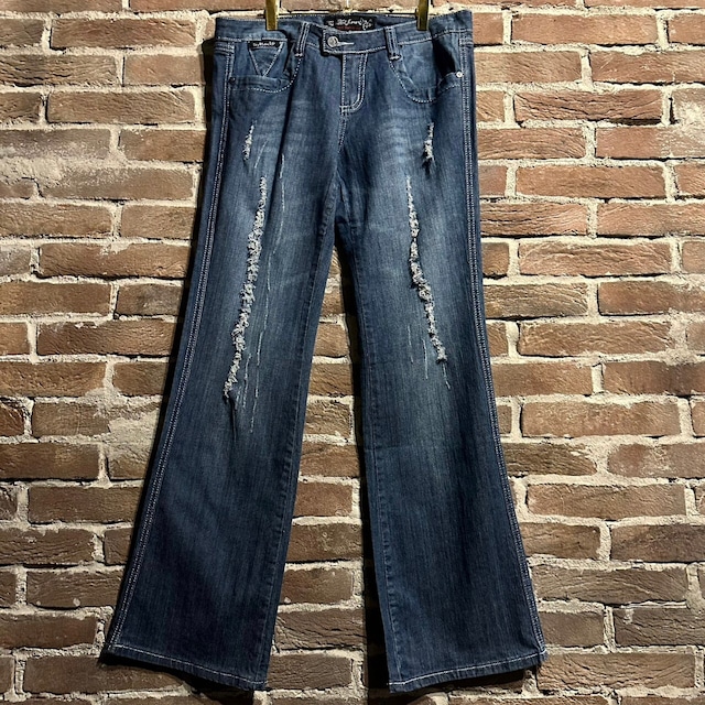 【Caka act3】Distressed Design Vintage Flared Denim Pants