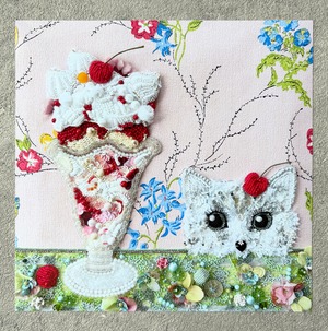 ジークレープリント "猫とパフェ" （20cm×20cm）