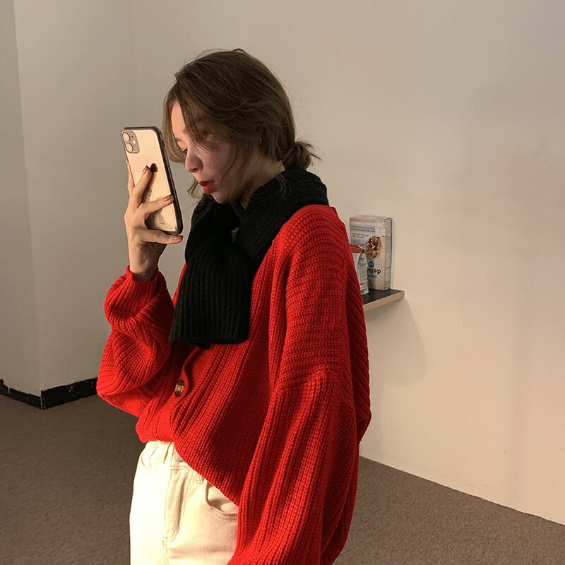 セーター レディーススタンダードレッドニットトップス スプリングカーディガンジャケット レトロ 春物 ブラックストロベリース72283012884