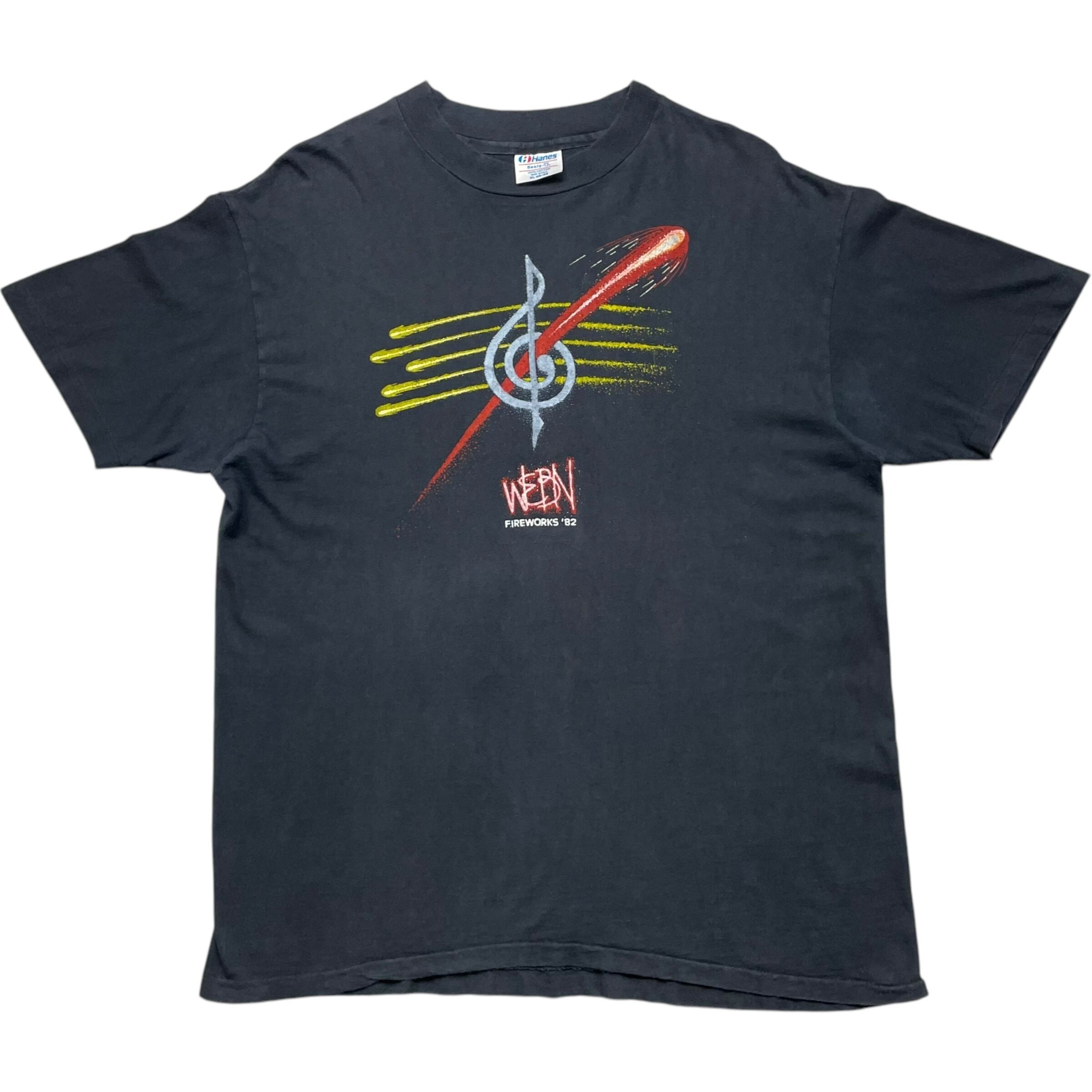 《XL》Hanes ヘインズ Tシャツ 音符 プリント シングルステッチ ブラック USA製 80年代 vintage no.7105