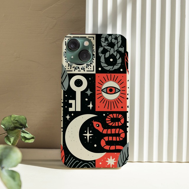 受注生産 iPhoneケース 大きな目と赤黒護符パターン｜魔除けアート TALM037B