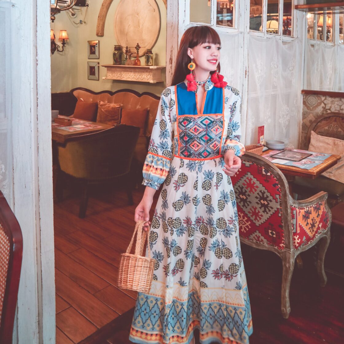 スカート ボヘミアンエスニック刺繍プリントロングスタンダードドレス 