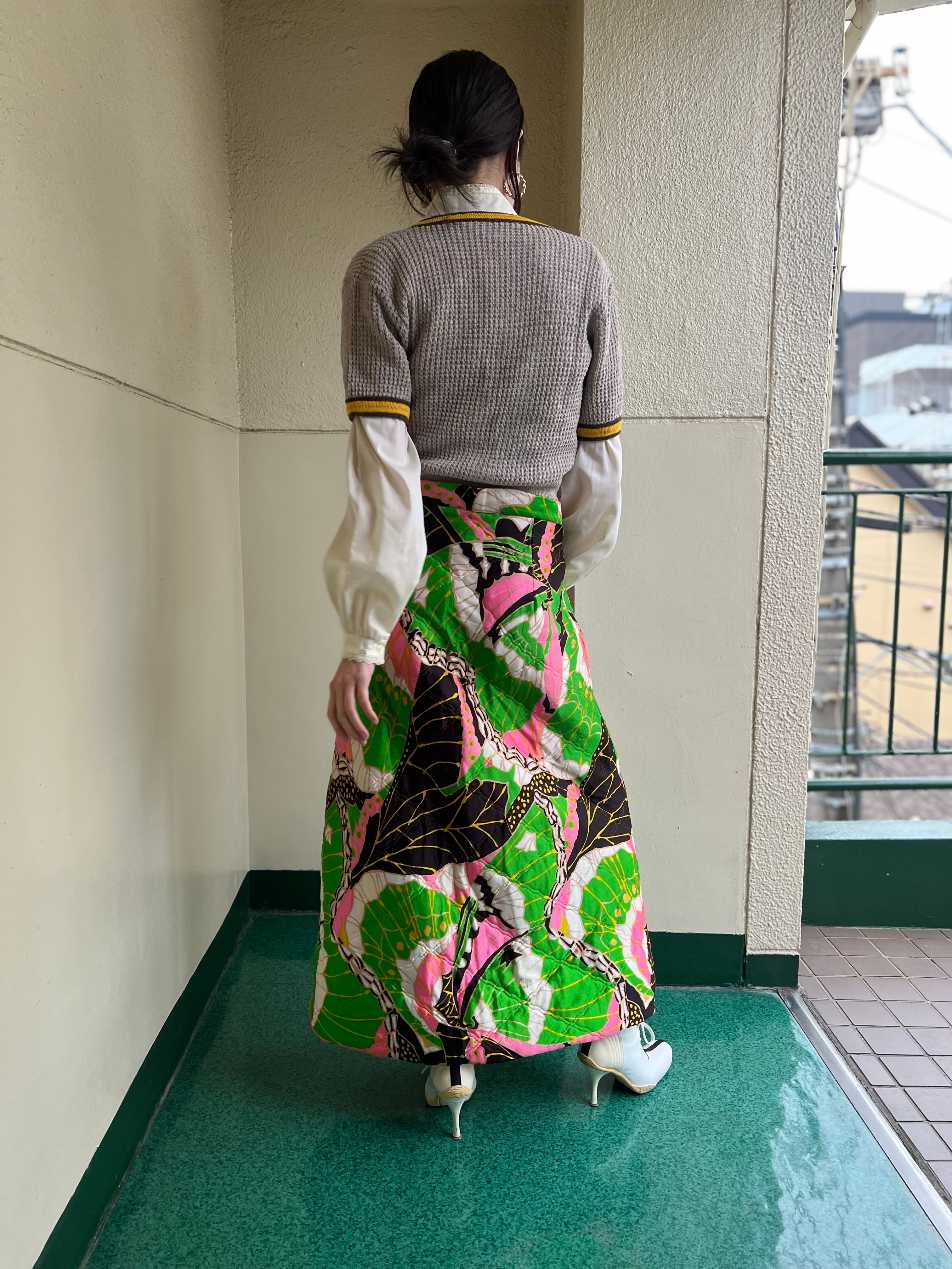 70s gray × yellow knit cardigan ( ヴィンテージ グレー × イエロー