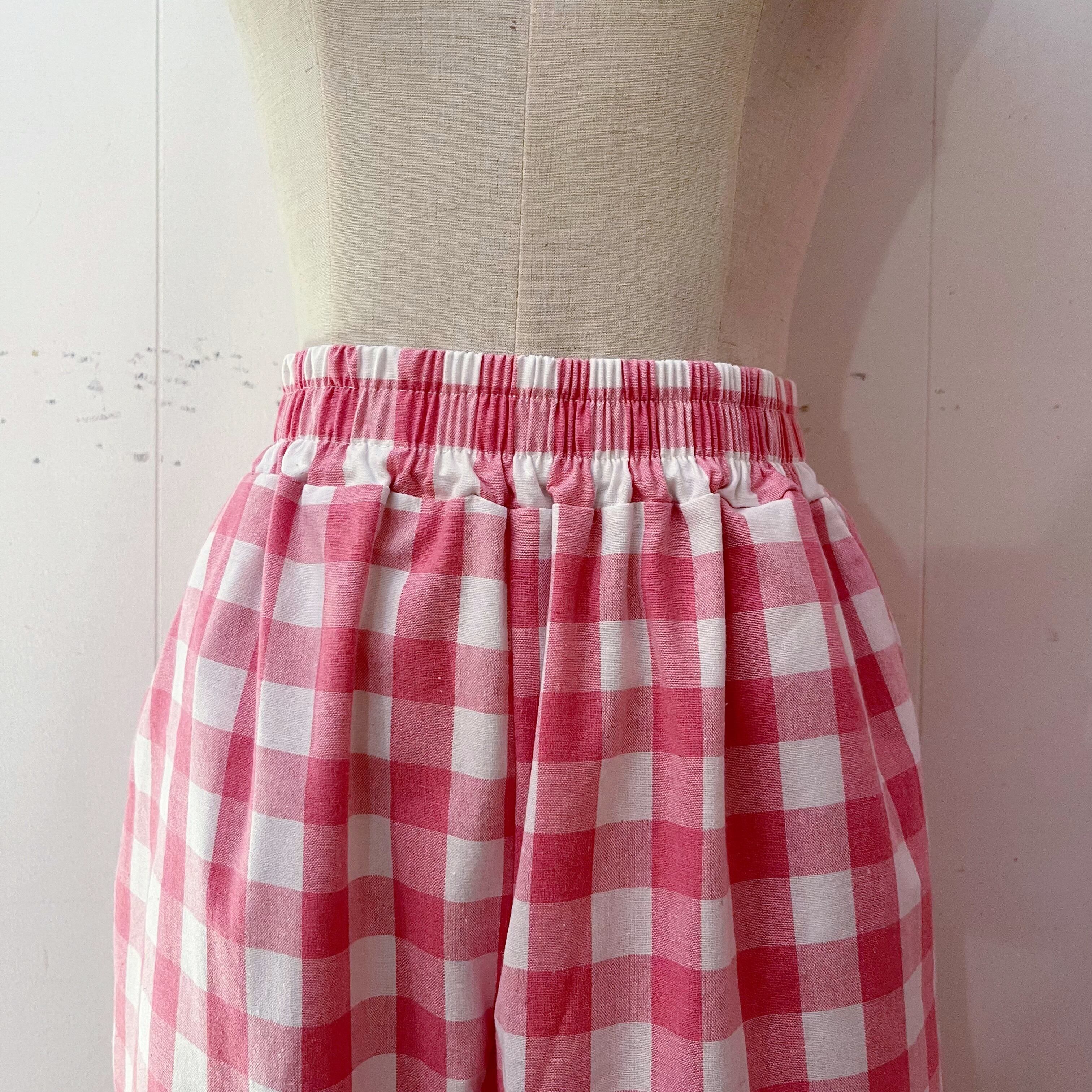 pink block check pants