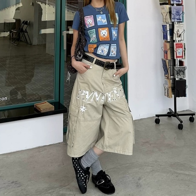 ロゴデザインクロップドバギーカーゴパンツ 2col R02460