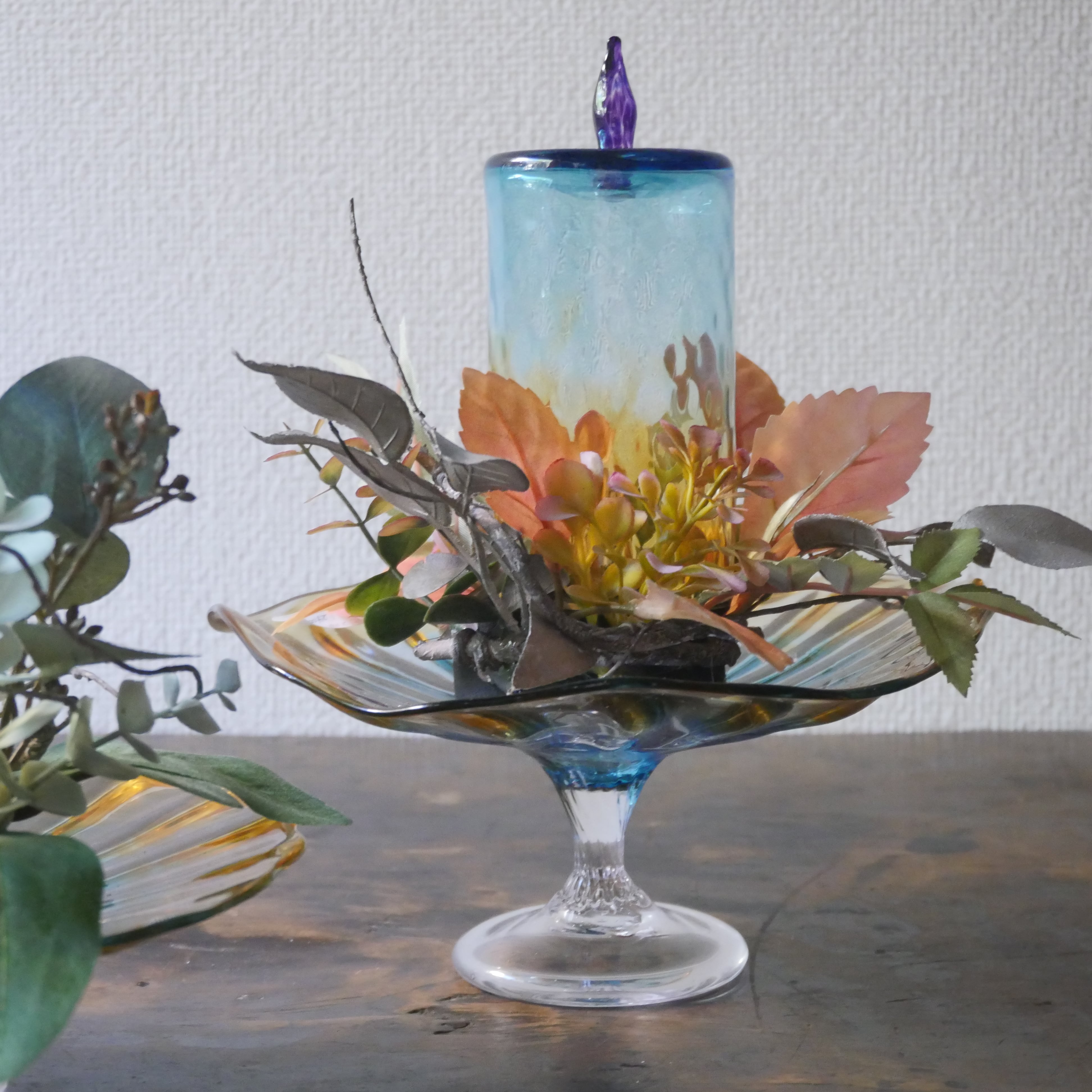 25秋】コンポート(高さ 9 cm) ガラス グラデーション ブルーアンバー