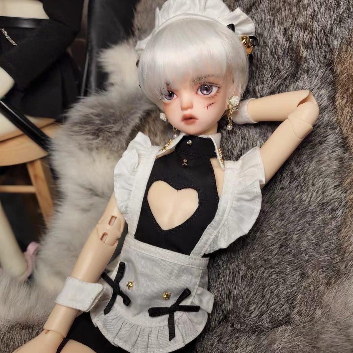 セット！ ランジェリー 下着 メイド 衣装 洋服 服 コスプレ アウトフィット ワンピース ドレス BJD 1/4 球体関節人形 MDD MSD  DOLL ドール用