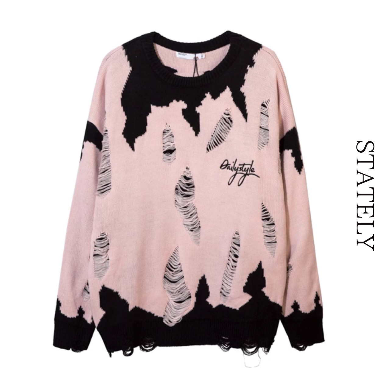 ダメージ バイカラー ロゴオーバーニット/3color_T32・画像3