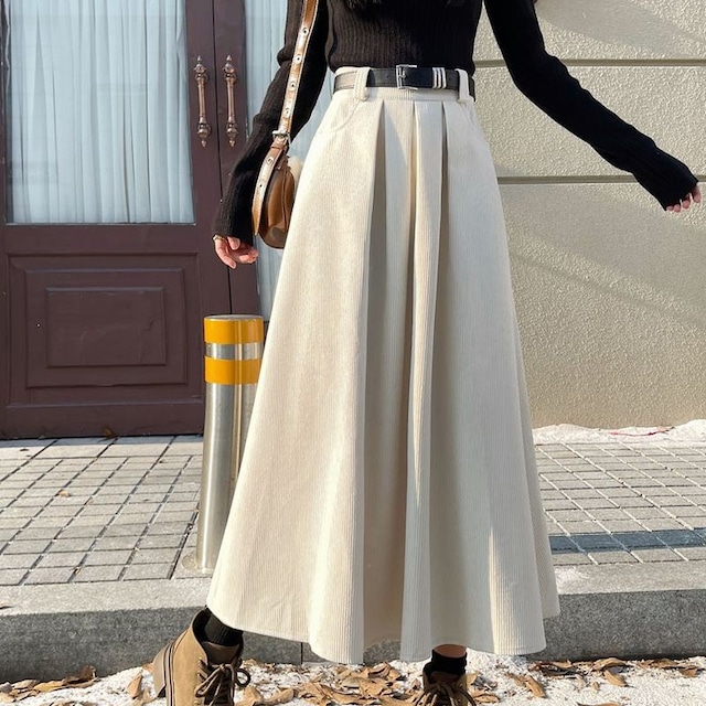 ベルト付きコーデュロイロングスカート　L1101