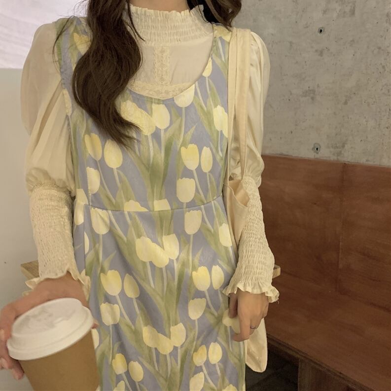 ワンピース ブラウス 2点セット 膝下 膝下丈 花柄 チューリップ 長袖 お得 かわいい 可愛い きれいめ オシャレ お洒落 おしゃれ 大人女子 大人可愛い ラブリー キュート ラブリー 主役級 送料無料 10代 20代 30代 40代 50代 柄 フリーサイズ ファッション コーデ スタイル モテ トレンド 流行 インスタ インスタ映え 韓国 オルチャン 学生 大学生 カフェ デート お出かけ ショッピング お買い物 休日 女子会 旅行 普段使い デイリー 楽ちん 誕生日 バースデー ランチ ディナー