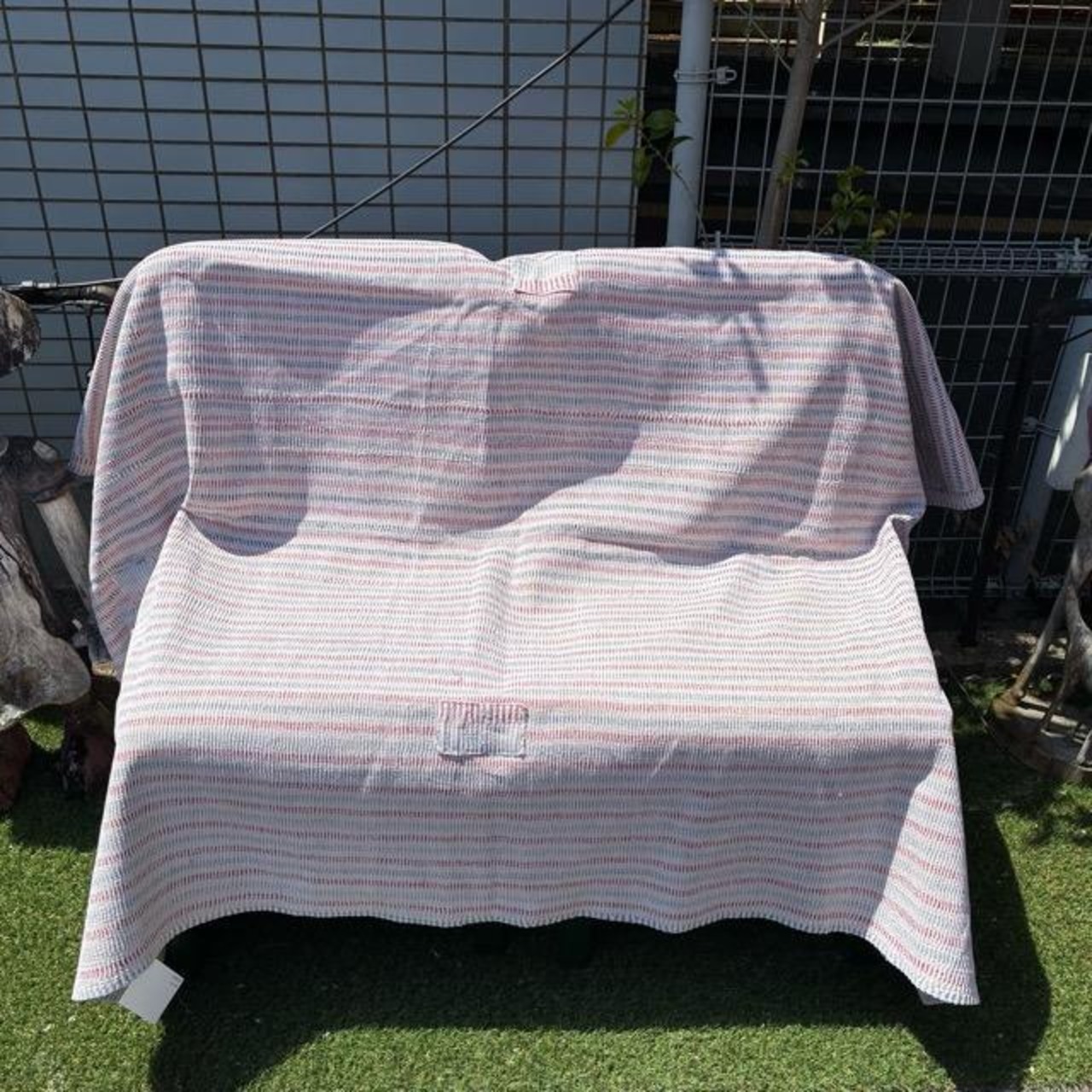 インド ヴィンテージラホールキルト 38000-1 130×170cm カンタ ベッドカバー ソファカバー マルチカバー ハンドメイド 1点もの ホワイト ピンク