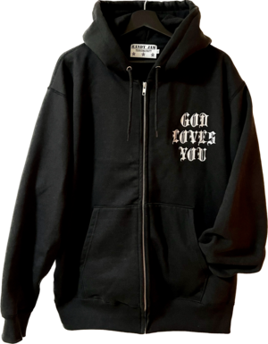 GOD LOVES YOU 12.4oz sweat zip hoodie