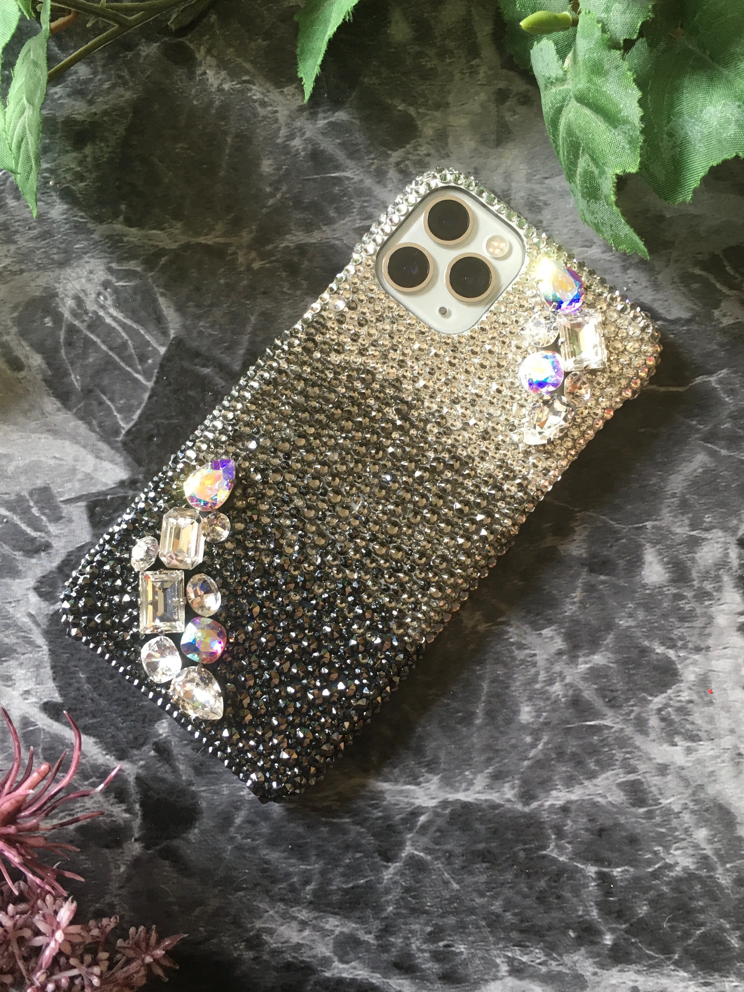 スワロフスキー ゴージャスビジュースマホケース ブラック | デコ