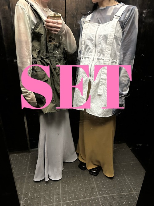 saa様/【attrayant】ミリタリーZIPベスト × Pleats Long Skirt(SET)