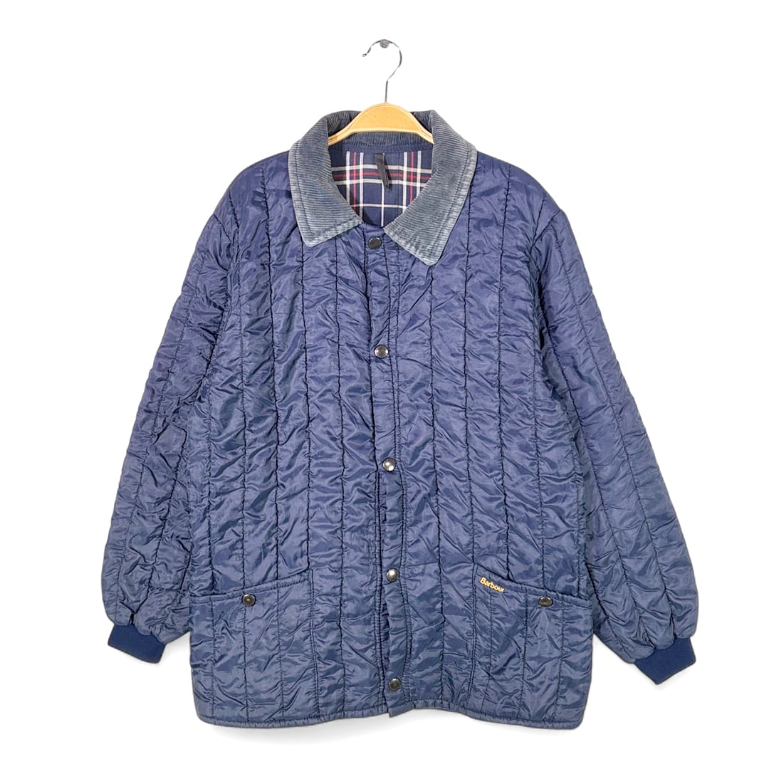 80s バブアー イングランド製 ヴィンテージキルティングジャケット ネイビー 旧タグ BARBOUR サイズM 古着 DZ0751