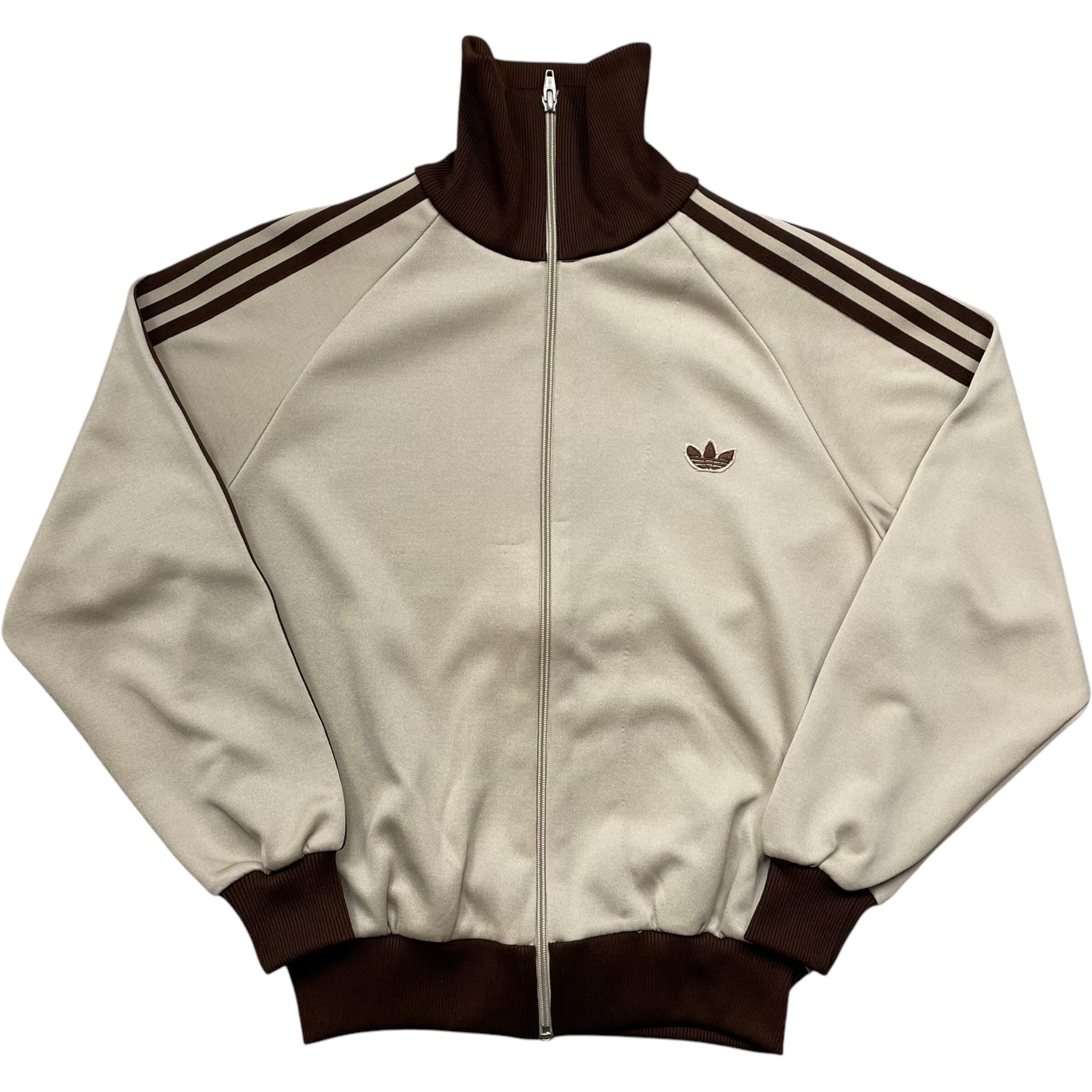 《2》 adidas アディダス トラックジャケット スリーストライプ ワンポイント ベージュ ブラウン 70年代〜 no.5374