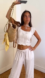 【Liviya Kaki リビヤ・カーキ 】120cm ラコックフランセーズ  フランス製 ハンドメイド スマホストラップ ネックレス パール スマホショルダー マルチカラー 金 La Coque Francaise