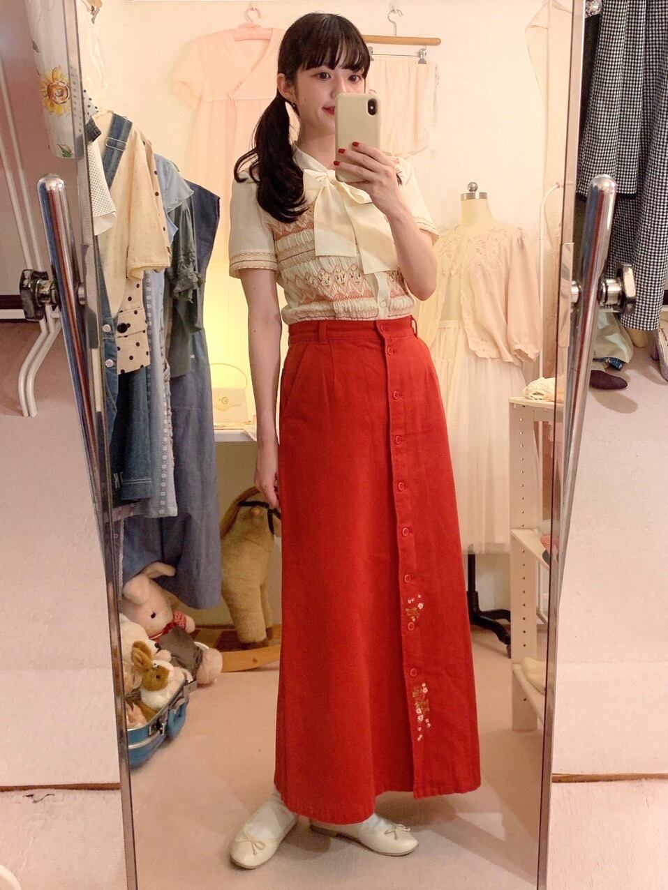 flower smocking big ribbon china blouse