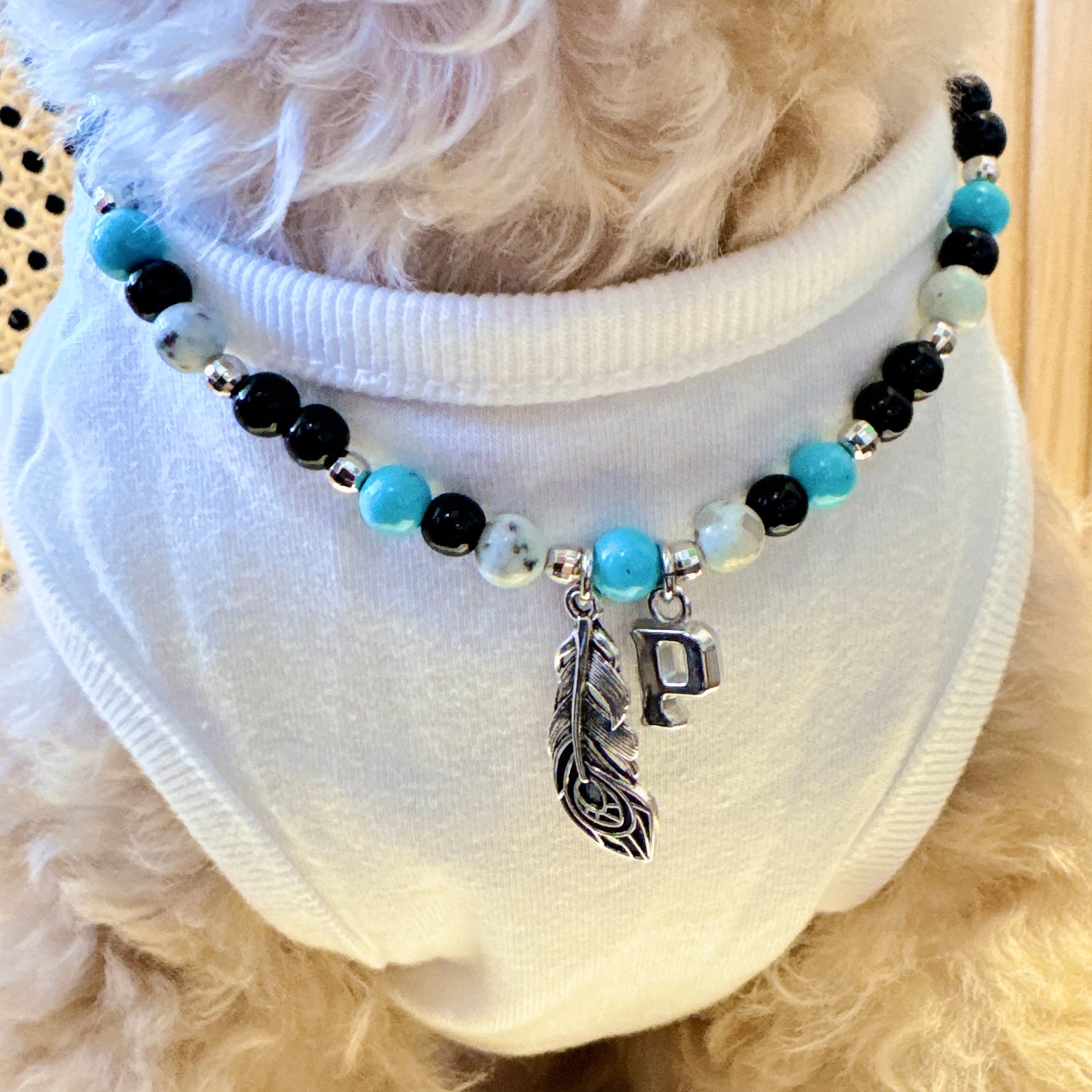 愛犬ちゃんのイニシャルターコイズシルバーネックレス