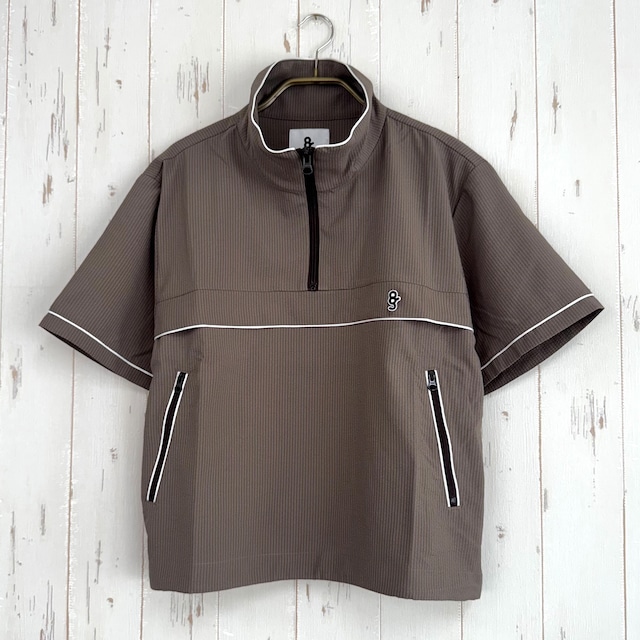 【WOMEN'S】8G SUCKER STRIPE JACKET -BROWN-