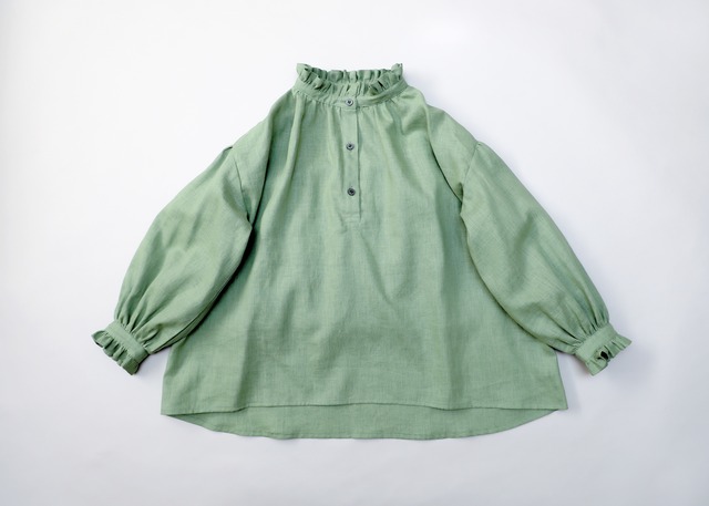 〈 michirico 25AW 〉 Ramie gather shirts / ・MR25AW-19 　(adult) / セージグリーン