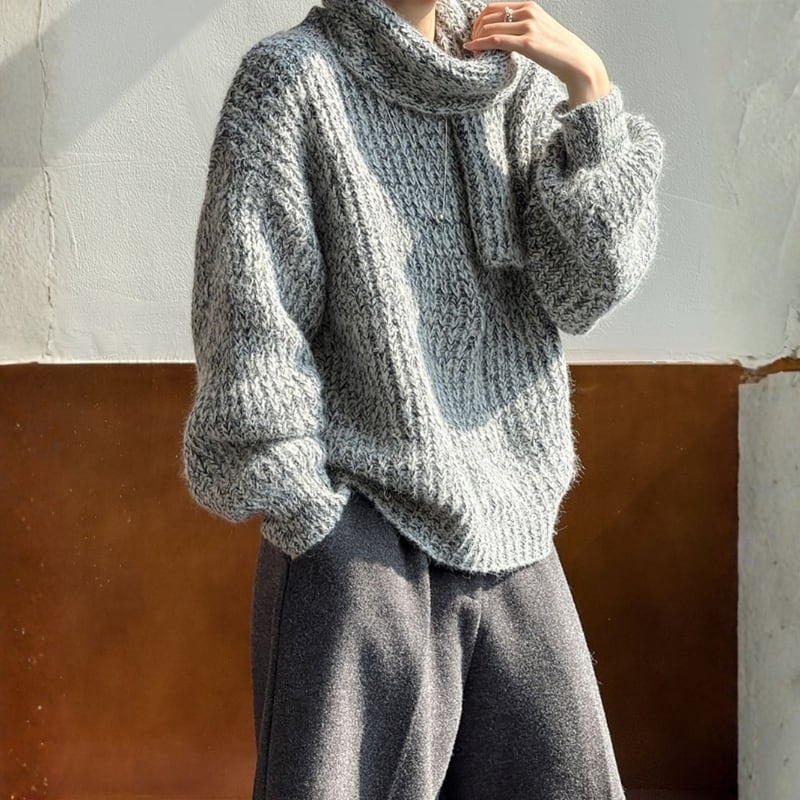 ネックウォーマー付き 長袖 ニットセーター ◆2color 204532