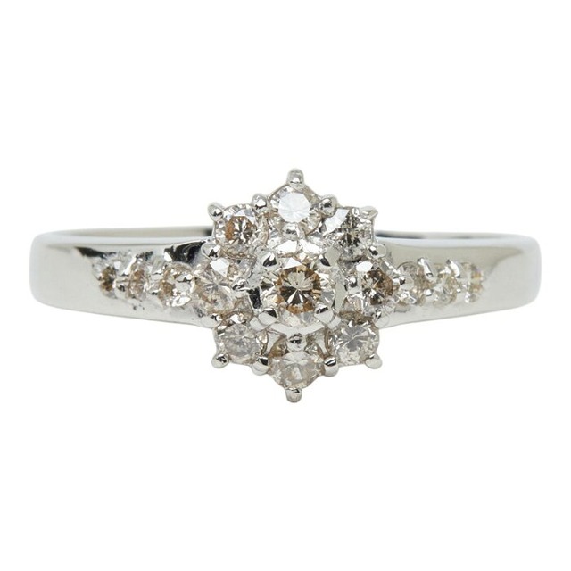 Pt900 プラチナ ダイヤモンド ダイヤ0.50ct フラワーモチーフ リング 指輪 レディース 16号 【中古】